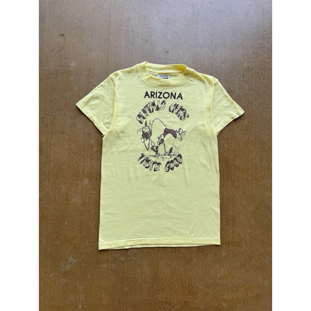 True Vintage 80s Hanes Buffalo Chips Taste Good Arizona Obscure Yellow T-Shirt S